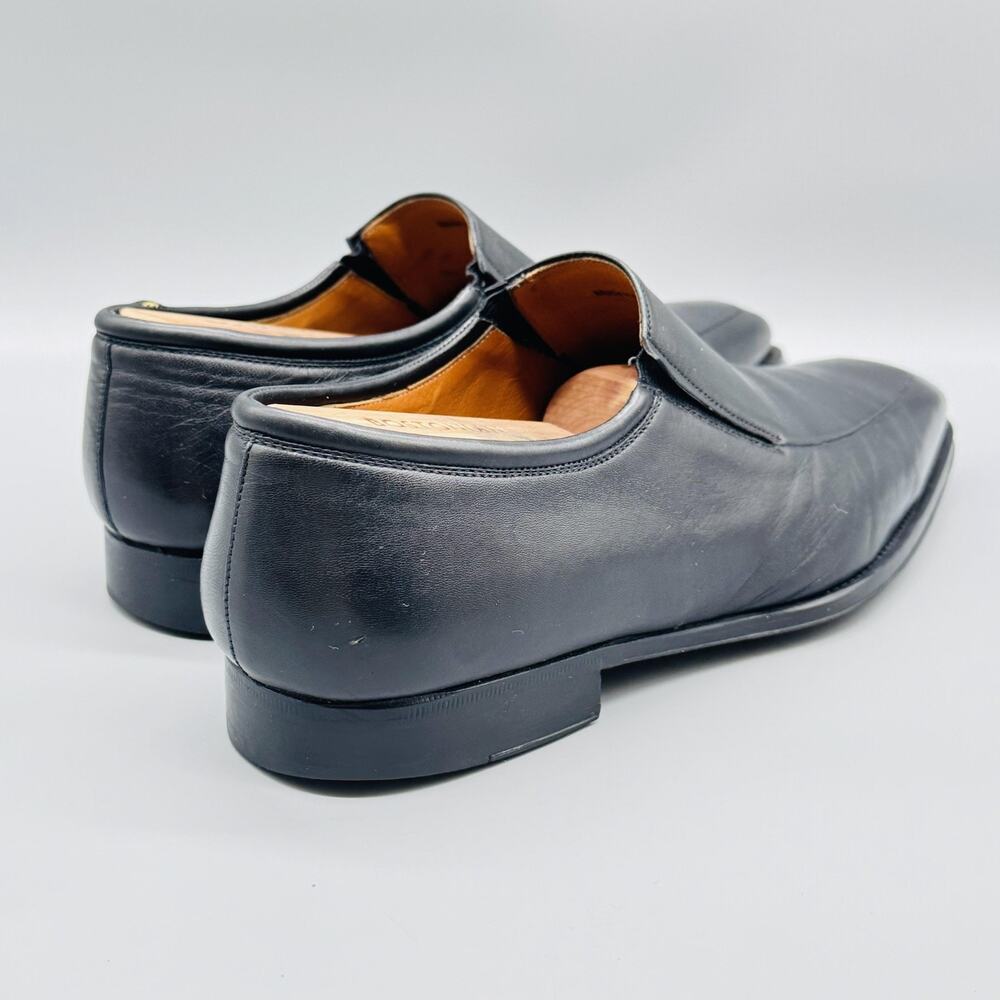 Magnanni Shoes Mens 10.5 Black Leather Slip On Loafers Dress Apron Toe Classic - Picture 6 of 10